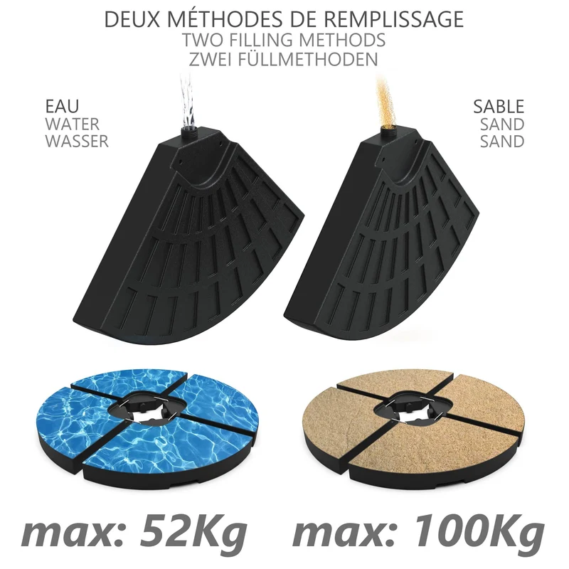 Dalle de lestage pour parasol remplissage 52L 4 pcs Noires