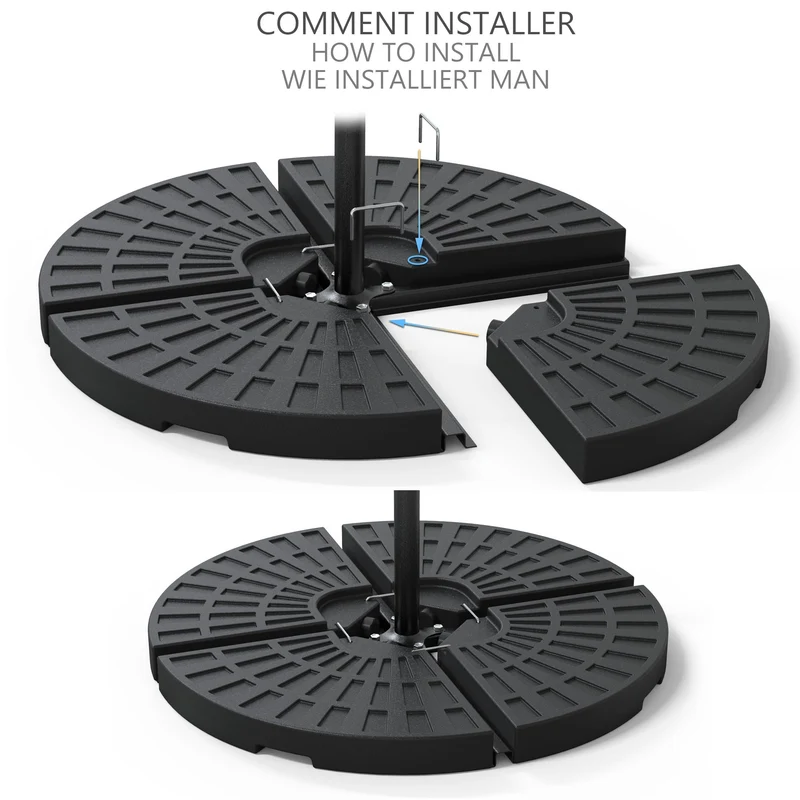 Dalle de lestage pour parasol remplissage 52L 4 pcs Noires