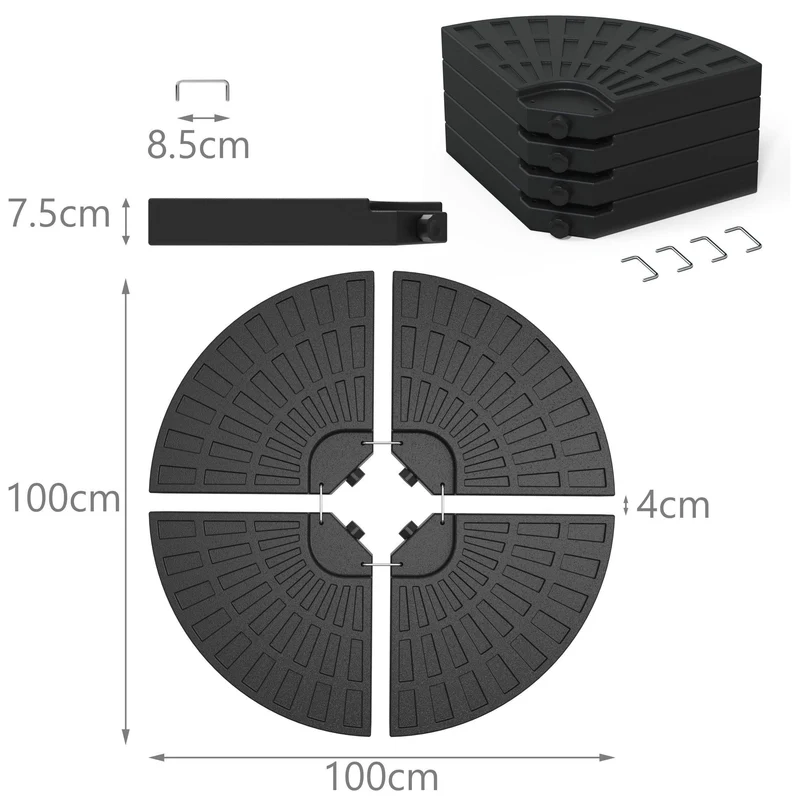 Dalle de lestage pour parasol remplissage 52L 4 pcs Noires