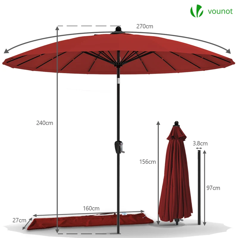 Parasol inclinable 270cm Shanghai avec housse de protection rouge