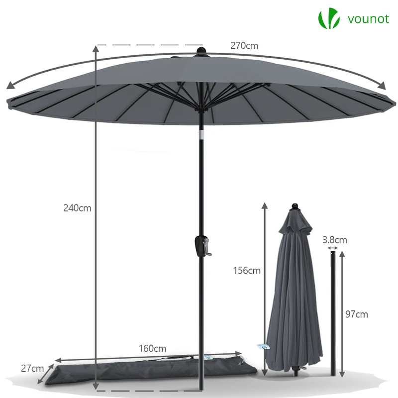 Parasol inclinable 270cm Shanghai avec housse de protection gris