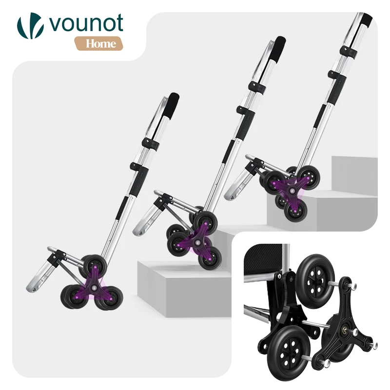 Chariot de courses pliable monte escalier aluminium noir