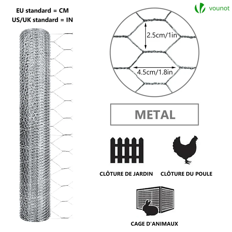 Grillage a poule avec fils 25mm en acier galvanise 1x50M