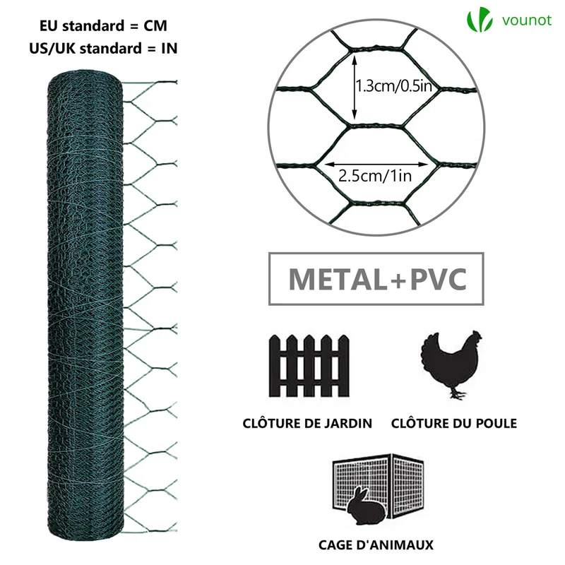 Grillage a poule avec fils 13mm en PVC gaine vert 1x50M