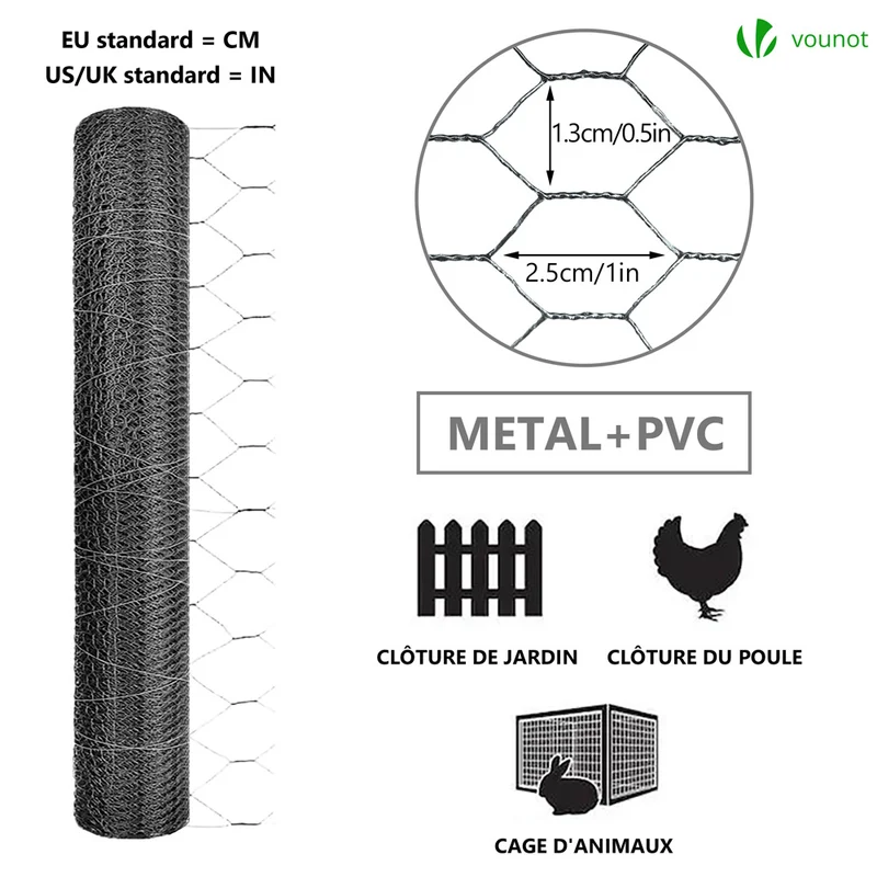 Grillage a poule avec fils 13mm en PVC gaine gris 1x50M