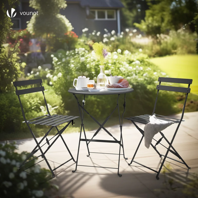 Ensemble bistro extérieur 1 table 2 chaises acier gris