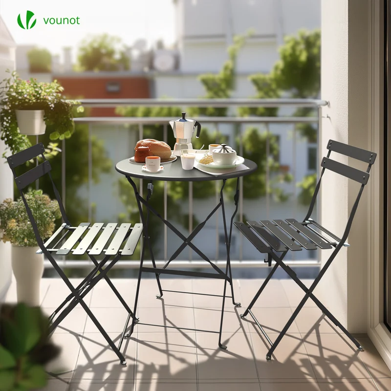 Ensemble bistro extérieur 1 table 2 chaises acier gris