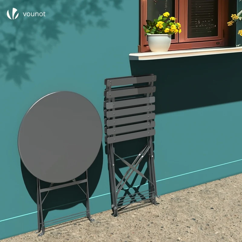 Ensemble bistro extérieur 1 table 2 chaises acier gris