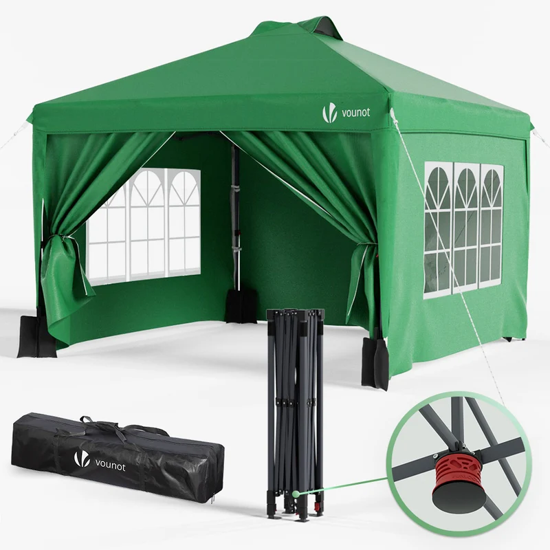 Tonnelle de Jardin 3x3m POP UP installation facile avec portes et fenetres Vert