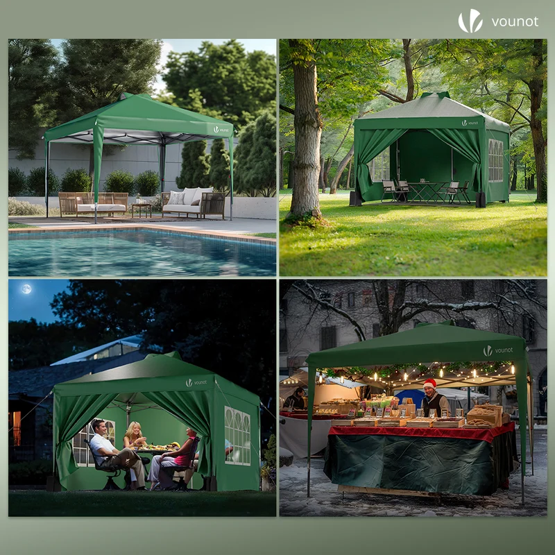 Tonnelle de Jardin 3x3m POP UP installation facile avec portes et fenetres Vert