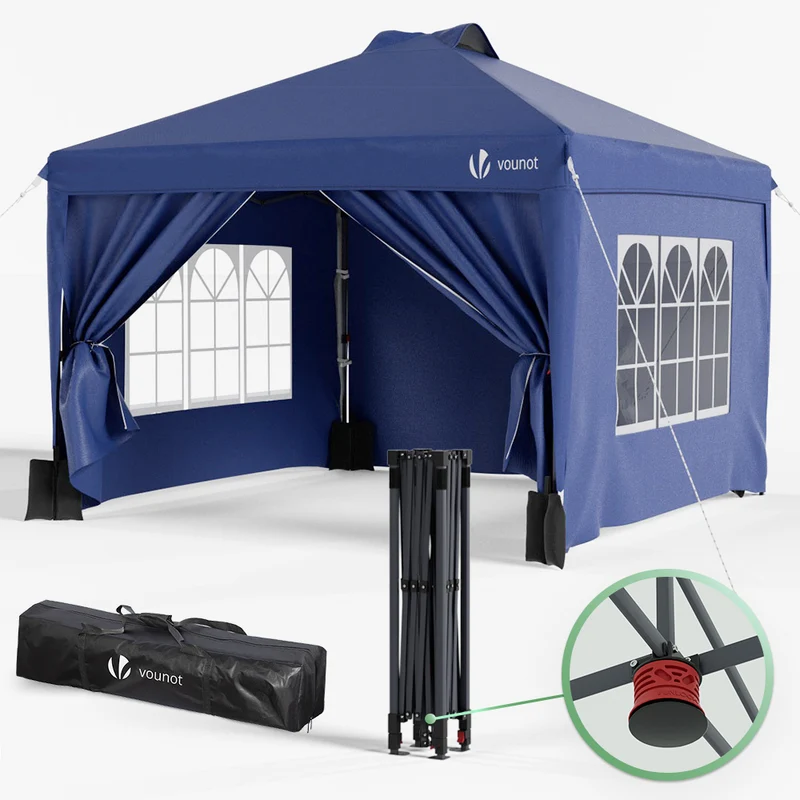 Tonnelle de Jardin 3x3m POP UP installation facile avec portes et fenetres Bleu