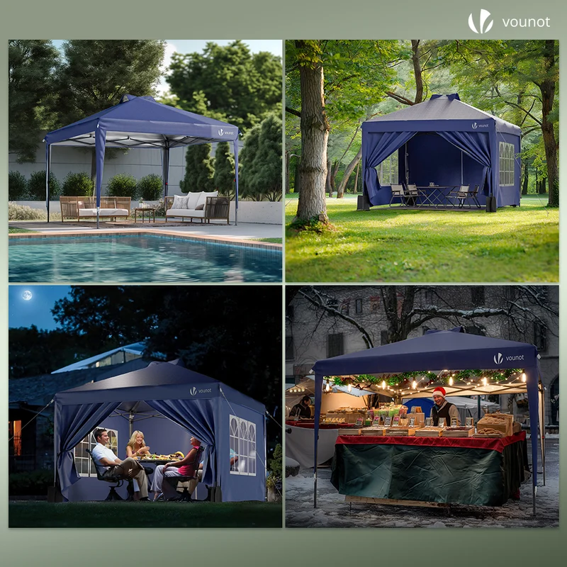 Tonnelle de Jardin 3x3m POP UP installation facile avec portes et fenetres Bleu
