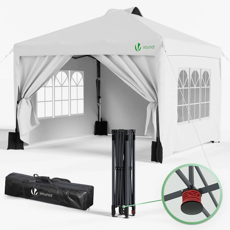 Tonnelle de Jardin 3x3m POP UP installation facile avec portes et fenetres Blanc
