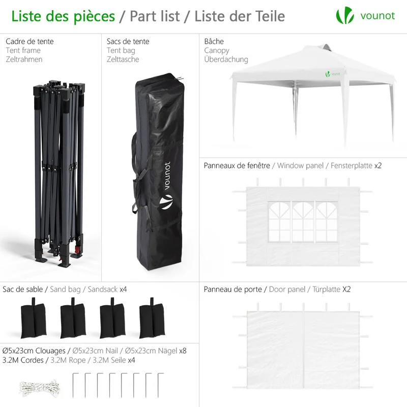 Tonnelle de Jardin 3x3m POP UP installation facile avec portes et fenetres Blanc