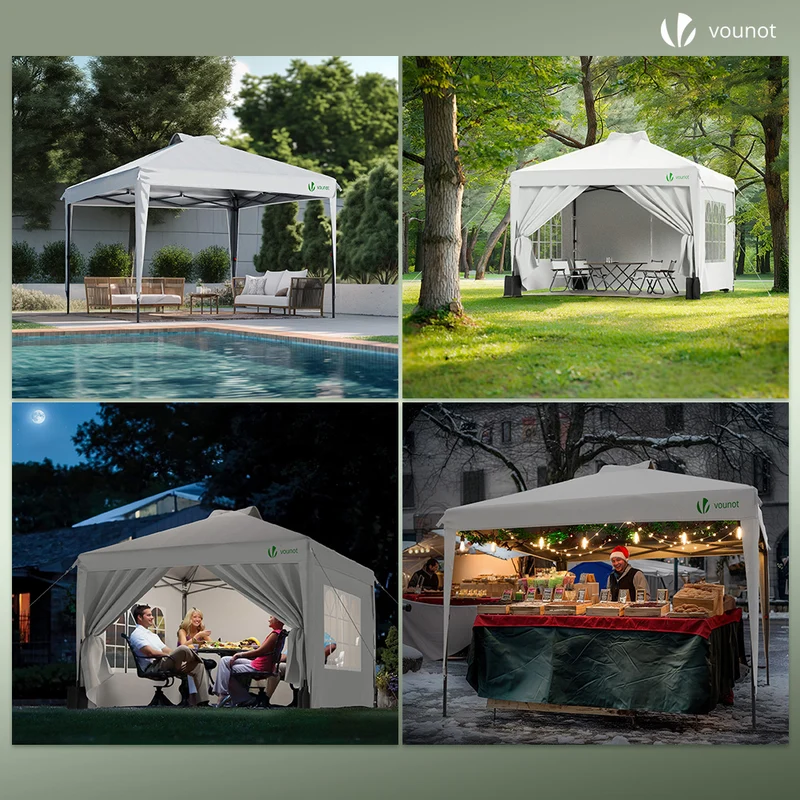 Tonnelle de Jardin 3x3m POP UP installation facile avec portes et fenetres Blanc