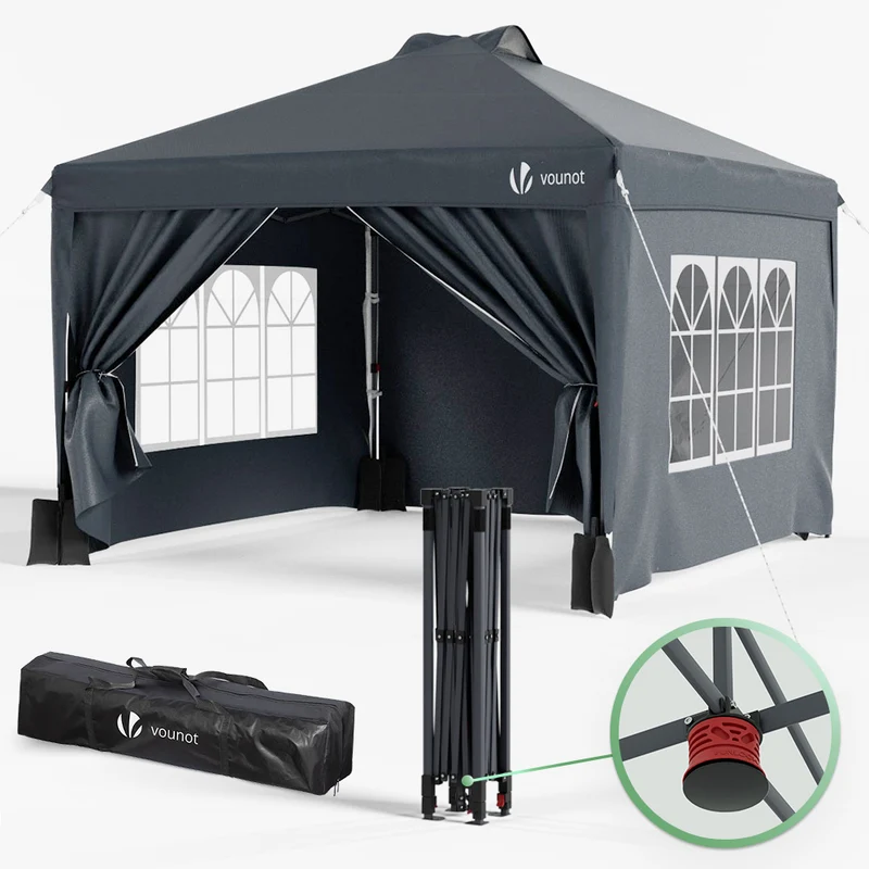 Tonnelle de Jardin 3x3m POP UP installation facile avec portes et fenetres Gris