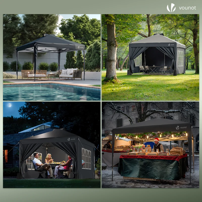 Tonnelle de Jardin 3x3m POP UP installation facile avec portes et fenetres Gris