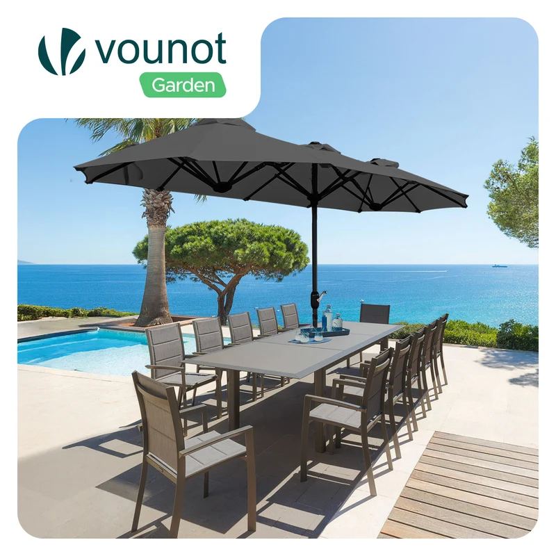 Parasol Jardin Double Aluminium 150 x 300 cm gris