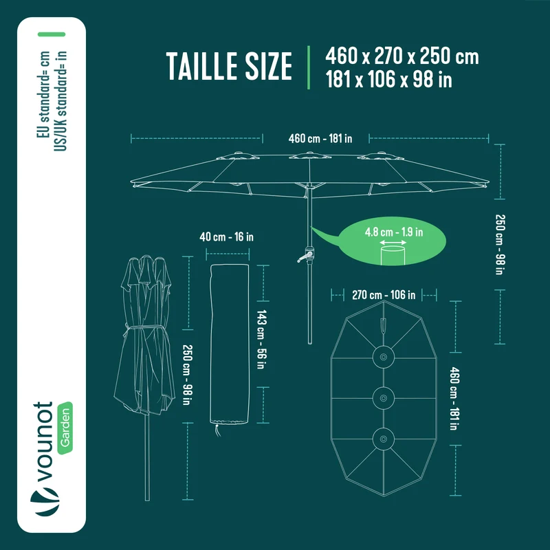Parasol Jardin Double Aluminium 270 x 460 cm beige