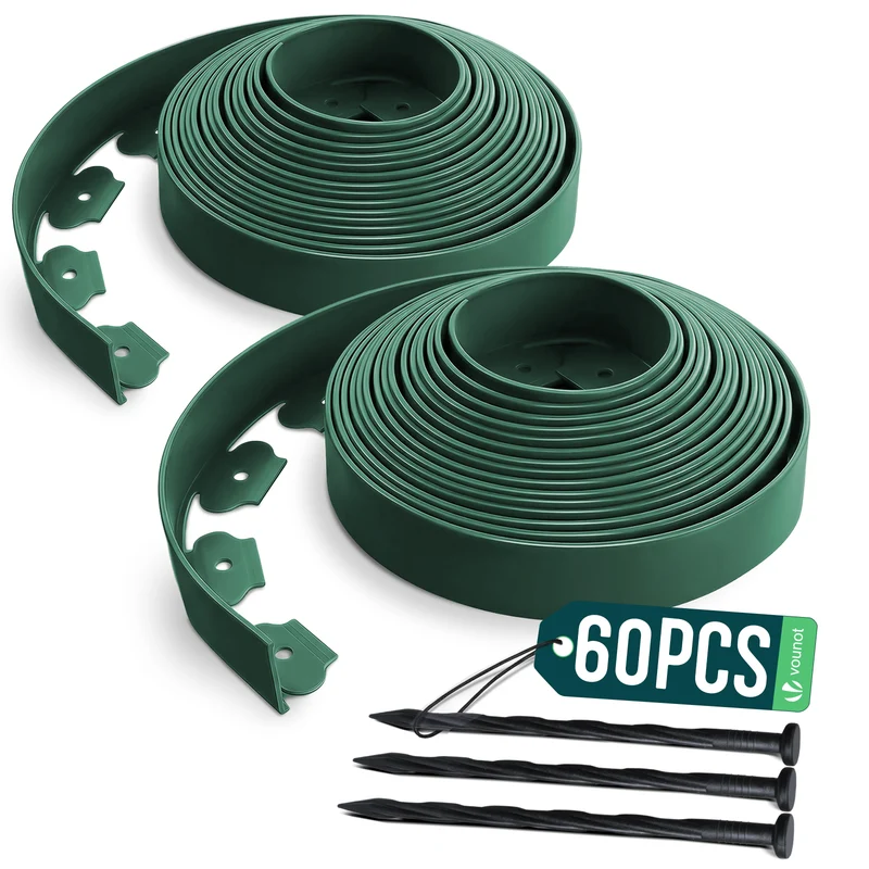 Bordure de jardin plastique flexible 20m avec piquets vert
