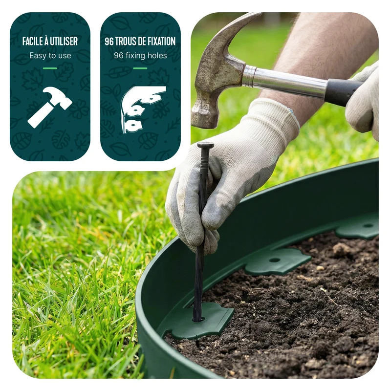 Bordure de jardin plastique flexible 10m avec piquets vert