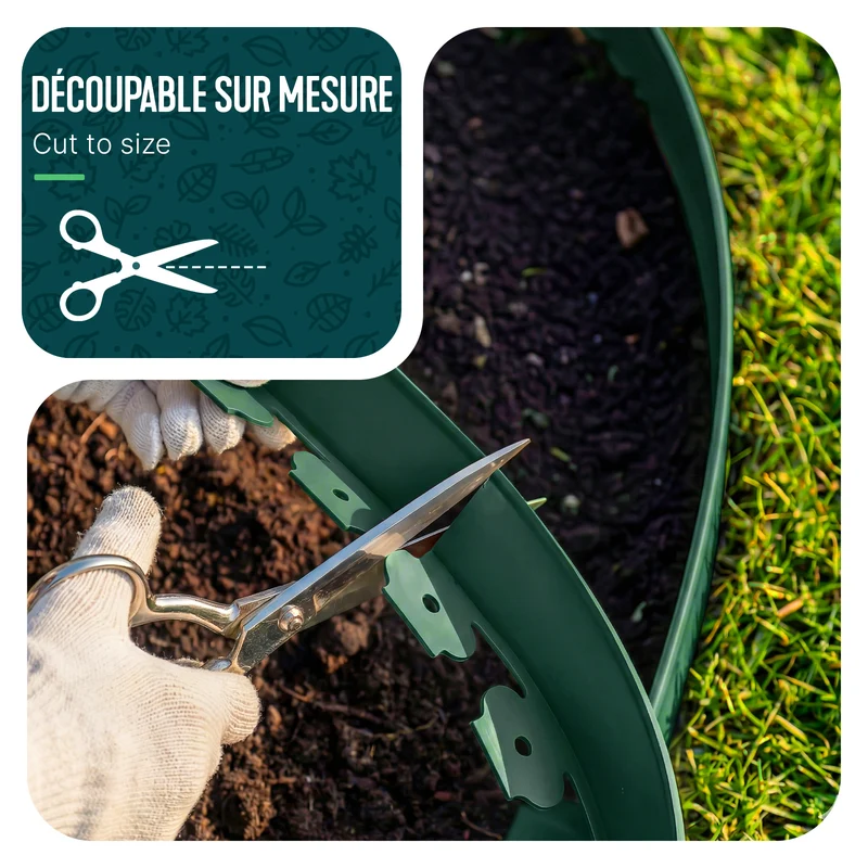 Bordure de jardin plastique flexible 10m avec piquets vert