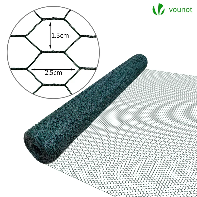 Grillage a poule avec fils 13mm en PVC gaine vert 1x25M