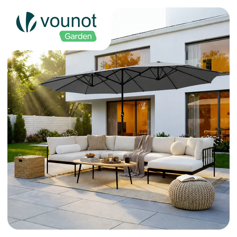 Parasol Jardin Double Aluminium 270 x 460 cm gris