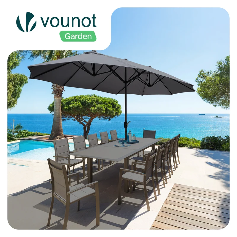 Parasol Jardin Double Aluminium 270 x 460 cm gris
