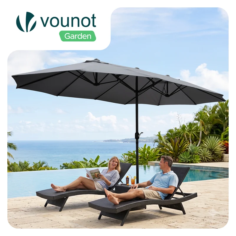 Parasol Jardin Double Aluminium 270 x 460 cm gris