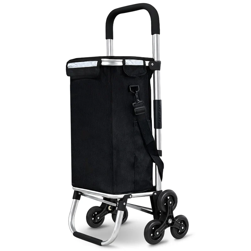 Chariot de courses pliable monte escalier aluminium avec sac isotherme noir