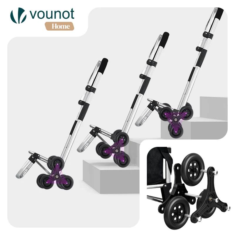 Chariot de courses pliable monte escalier aluminium avec sac isotherme noir