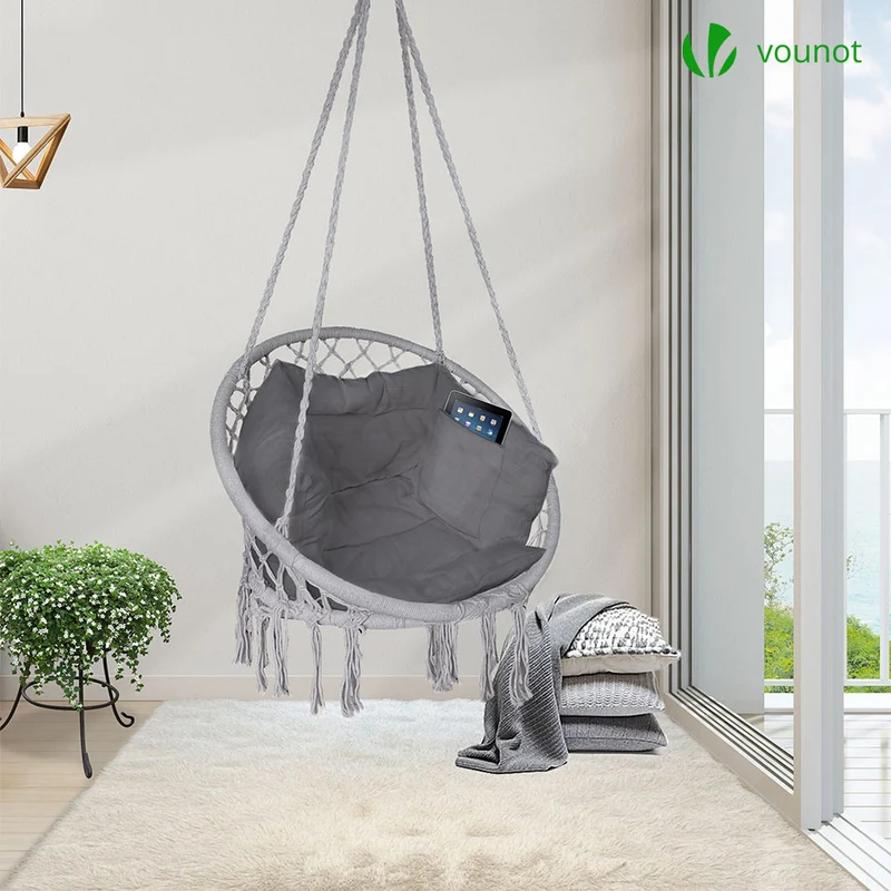 Fauteuil suspendu avec coussin gris