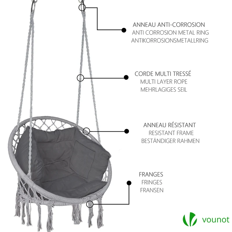 Fauteuil suspendu avec coussin gris