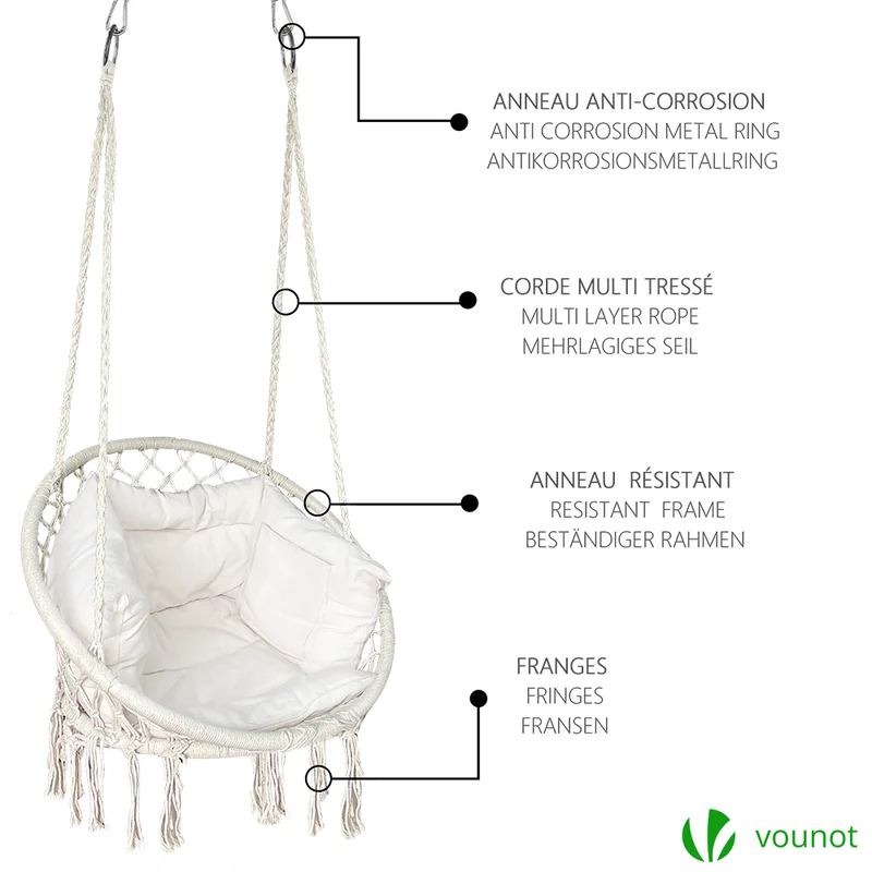 Fauteuil suspendu avec coussin beige