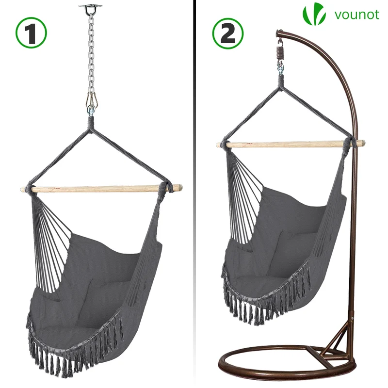 Chaise suspendue hamac avec 2 oreillers Gris