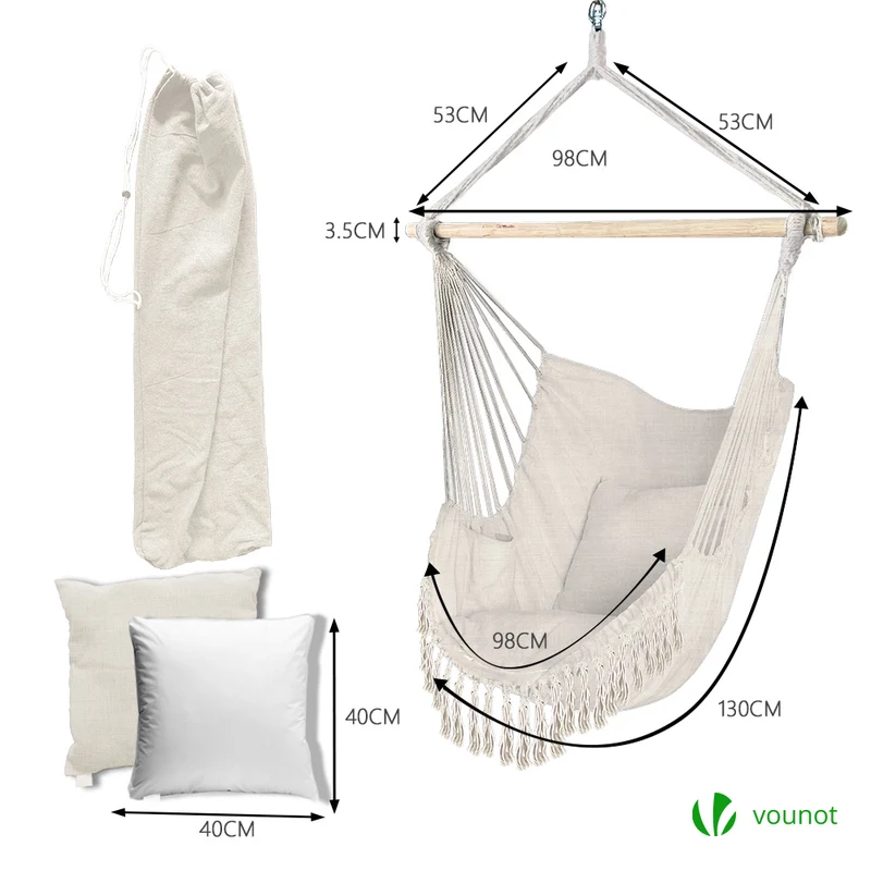 Chaise suspendue hamac avec 2 oreillers Beige