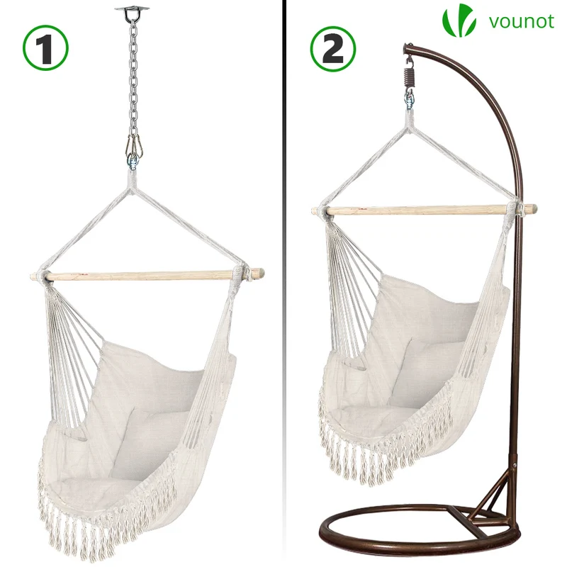 Chaise suspendue hamac avec 2 oreillers Beige