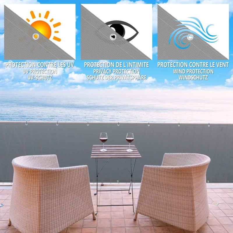 Brise vue pour balcon HDPE Renforcé 230GR/M2 600x90cm gris