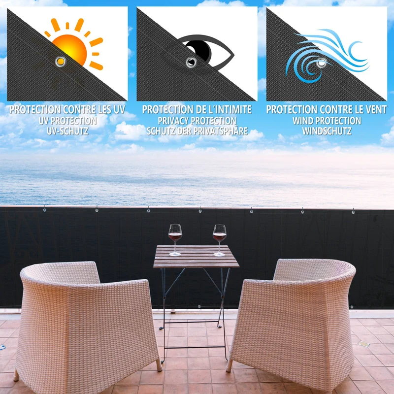 Brise vue pour balcon HDPE Renforcé 230GR/M2 500x90cm noir