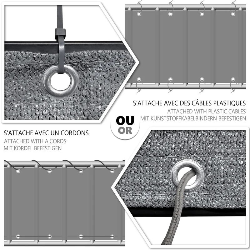 Brise vue pour balcon HDPE Renforcé 230GR/M2 500x90cm gris