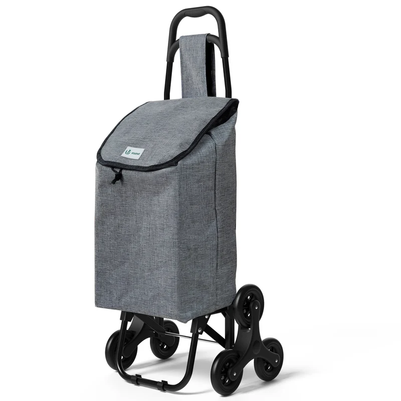 Chariot de courses pliable monte escalier style oxford gris