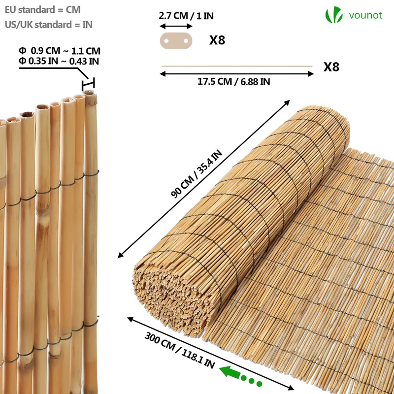 Canisse en roseau renforcée Brise vue naturel avec attaches de fixation 90x300cm