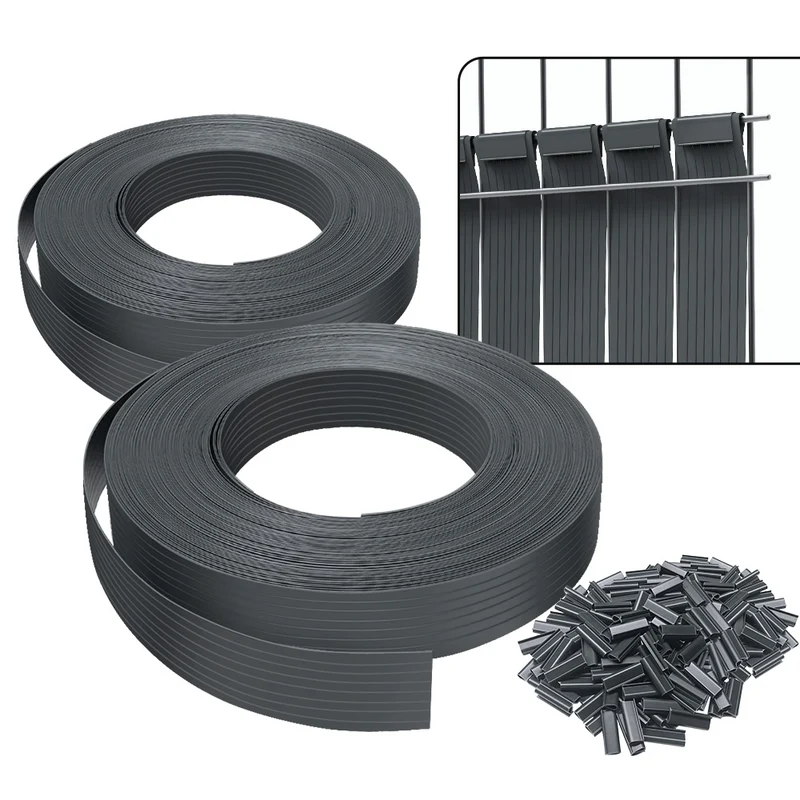 Kit de lamelles occultantes PVC brise vue 150m x 4.7cm avec 300 clips Gris