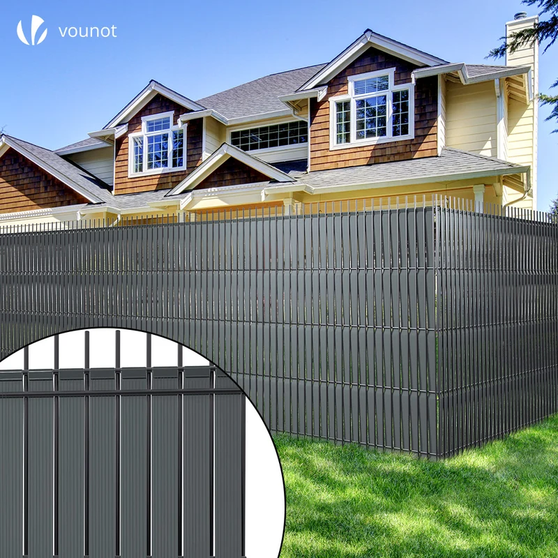 Kit de lamelles occultantes PVC brise vue 150m x 4.7cm avec 300 clips Gris