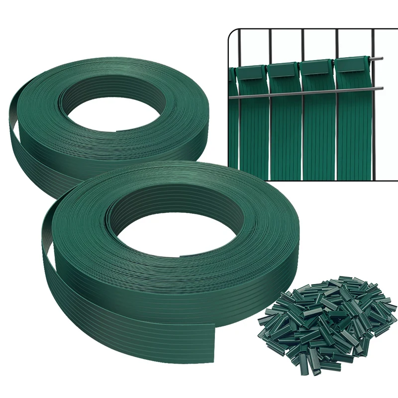 Kit de lamelles occultantes PVC brise vue 150m x 4.7cm avec 300 clips Vert