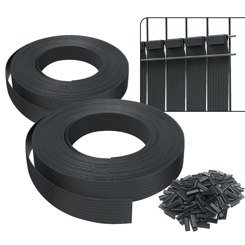 Kit de lamelles occultantes PVC brise vue 150m x 4.7cm avec 300 clips Noir