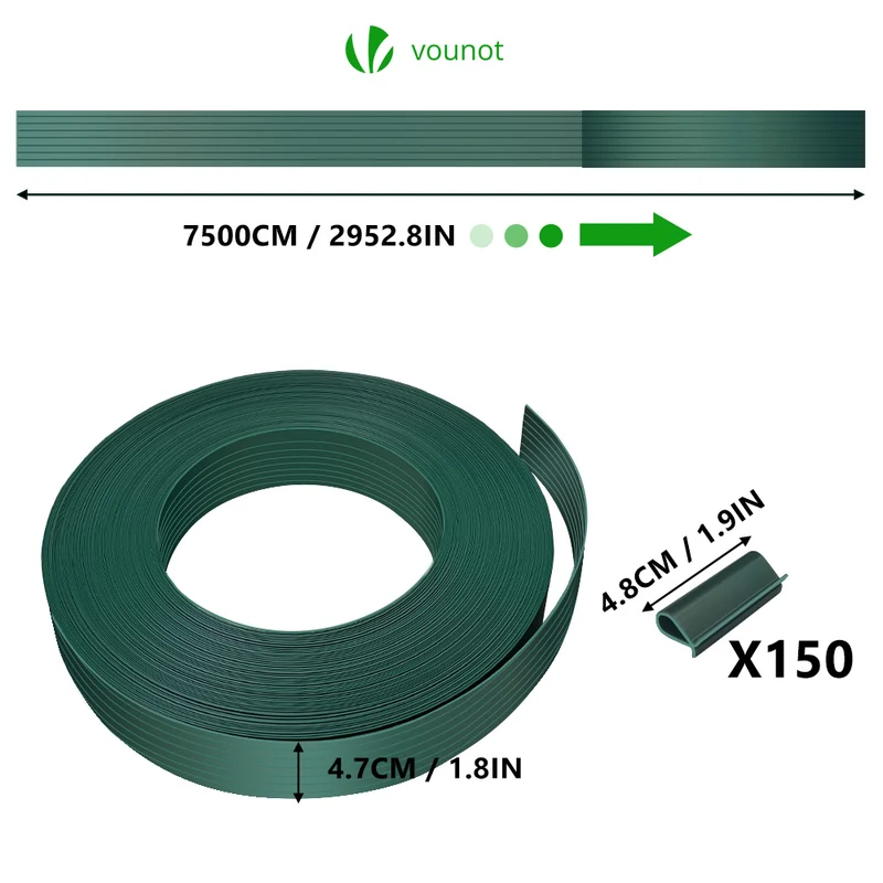 Kit de lamelles occultantes PVC brise vue 75m x 4.7cm avec 150 clips Vert