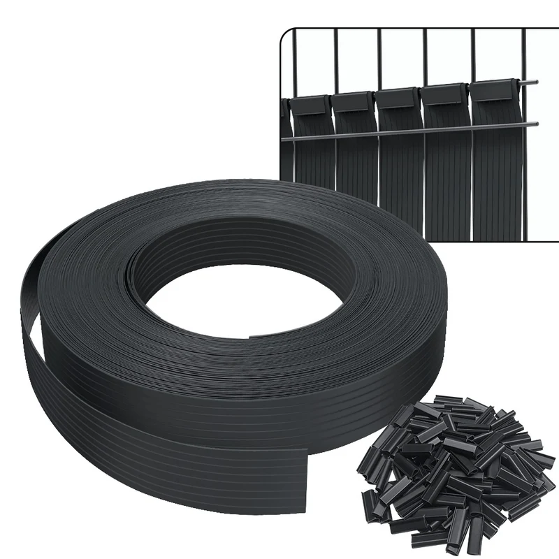 Kit de lamelles occultantes PVC brise vue 75m x 4.7cm avec 150 clips Noir
