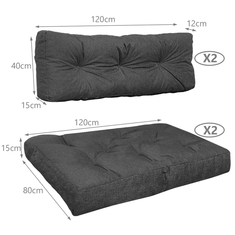 Lot de 4 Coussins pour palettes en bois gris